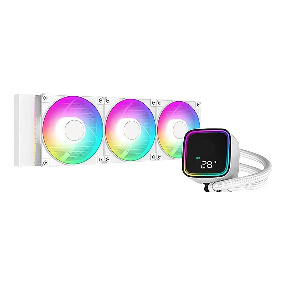 مبرد سائل رقمي DEEPCOOL LS720 SE بقطر 360 مم ومضخة مزدوجة الغرفة من الجيل الرابع بسرعة 3100 دورة في الدقيقة وتقنية مقاومة التسرب مع مراوح ARGB - أبيض