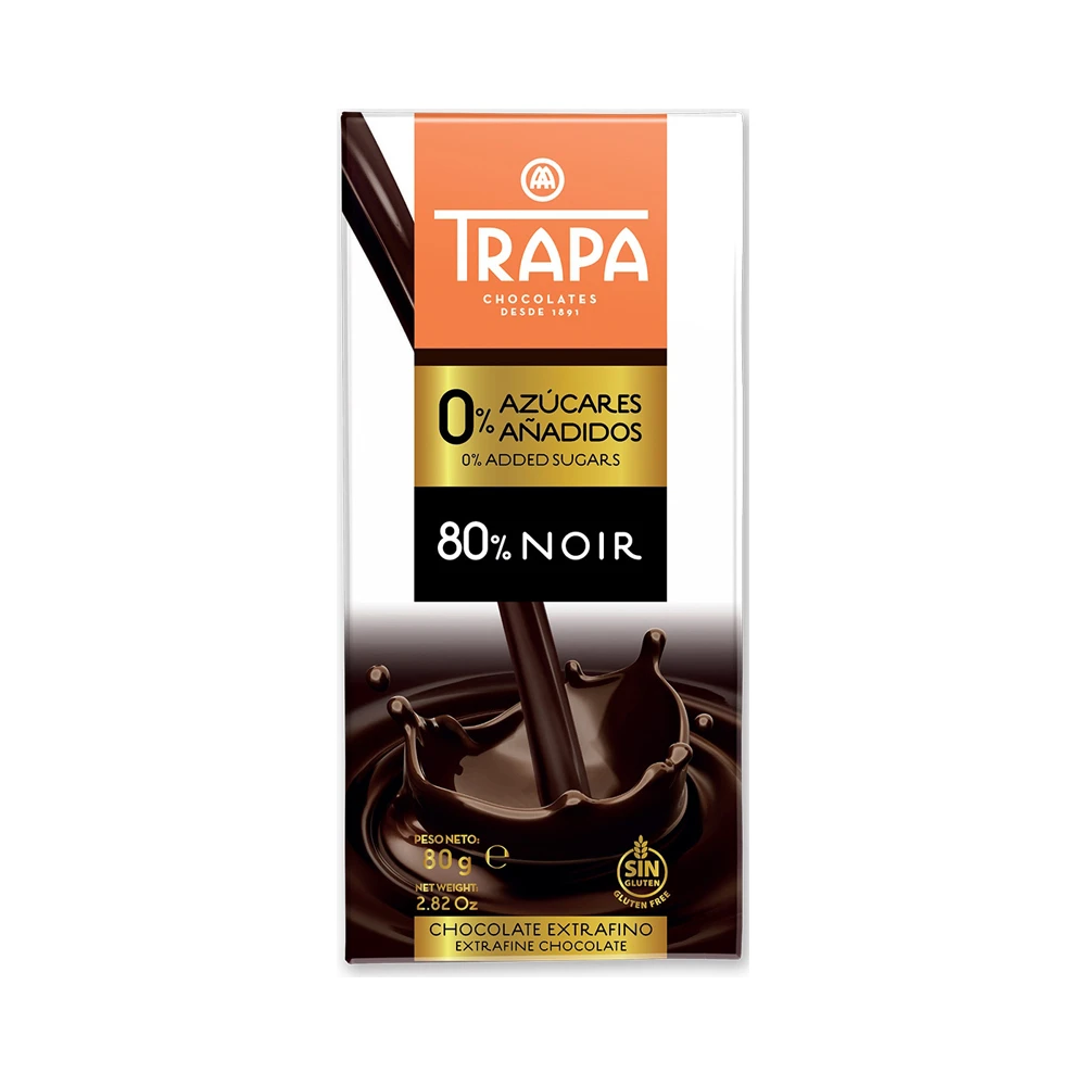 Dark chocolate bar with sweeteners.80% 80g