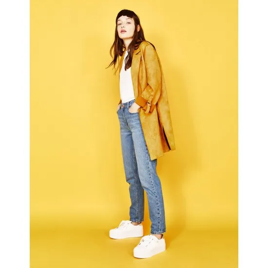 BERSHKA COAT, WOMEN'S OPEN SUEDE COAT