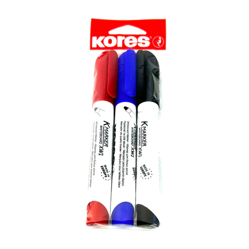 مجموعة أقلام تحديد السبورة البيضاء ذات الطرف المستدير من Kores K Marker - عبوة من 3 قطع
