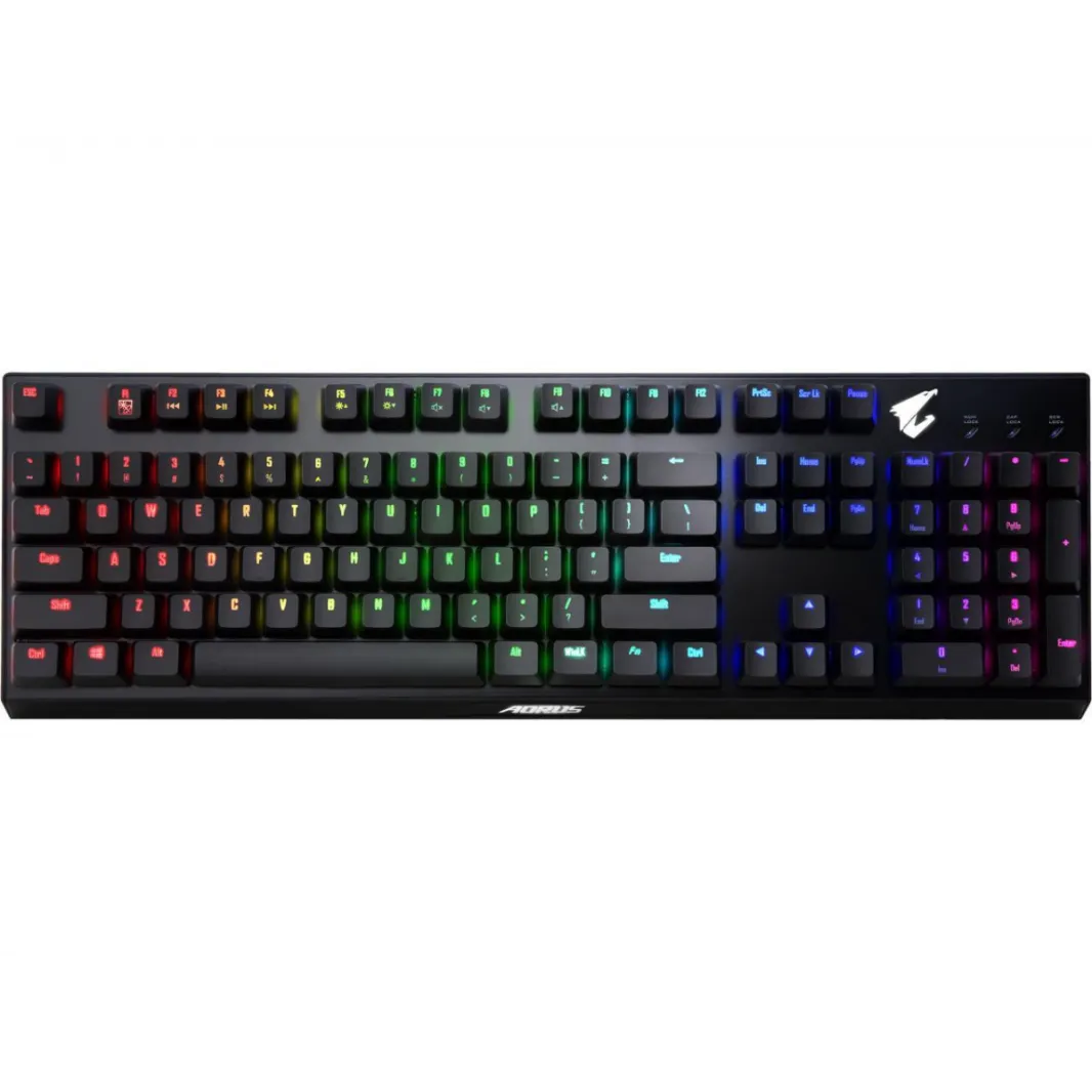 لوحة مفاتيح الألعاب الميكانيكية GIGABYTE AORUS K9 Red Switch، مقاومة لرذاذ الماء، إضاءة خلفية RGB كاملة، مفاتيح قابلة للتبديل، تصميم مفتاح عائم