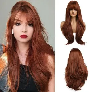 Orange Red Wig Long Curly Hair Wigs for Women With Air Bangs Heat esistant Fiber Synthetic Cosplay Party Wigs