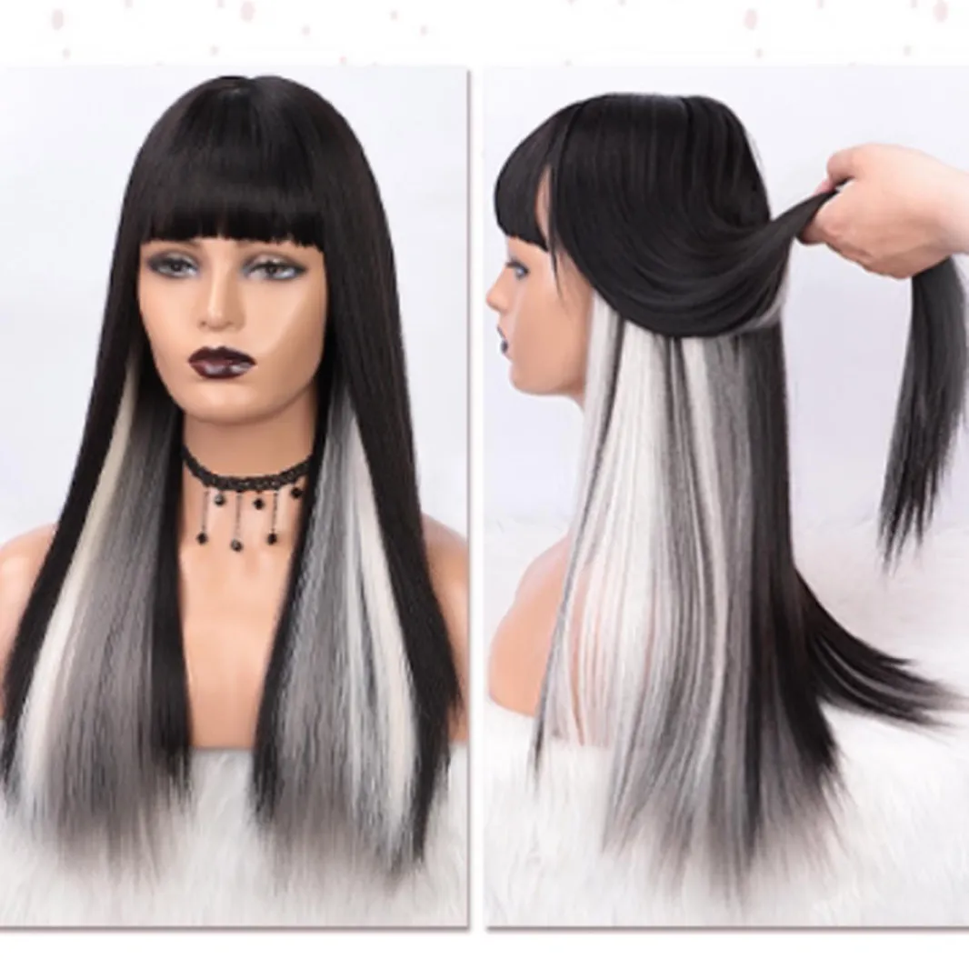 Black and White Wig, Half Black and Half White Wig, Synthetic Women Wig for Cosplay